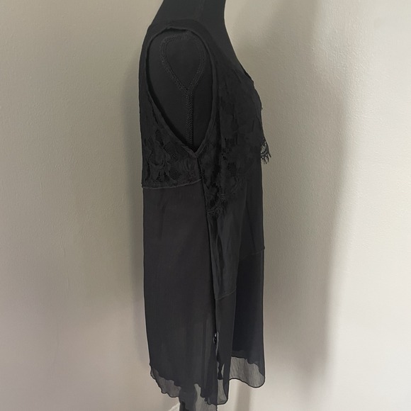 VTG PRETTY ANGEL Sz M Black Lace Trim Side Slits Tunic Top Whimsigoth Patchwork - Picture 6 of 12